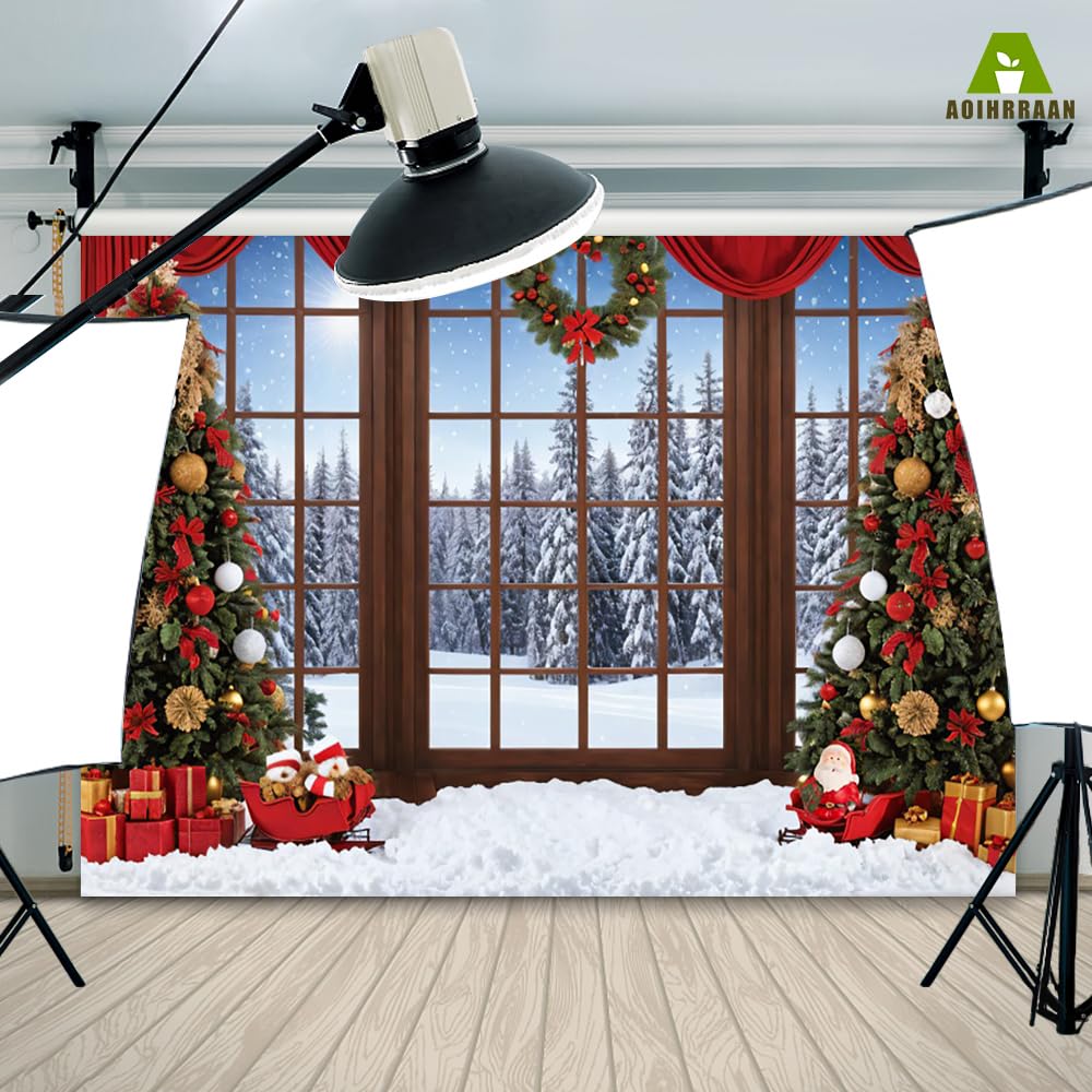 Roter Weihnachts-Fotohintergrund, 2x2 M, Mit Baum & Schneeflocken – Für Foto-Shootings & Deko