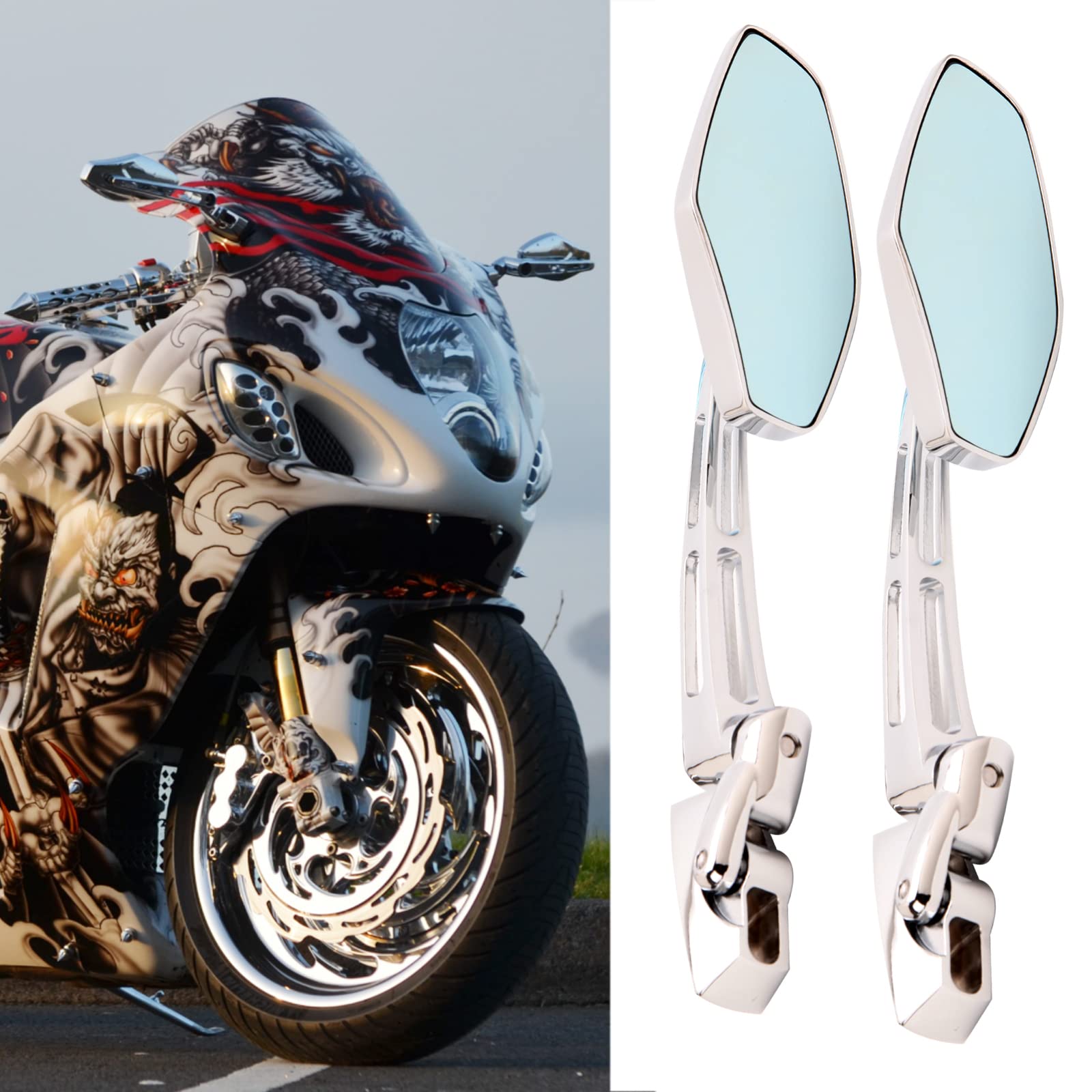 RSD ミラーブロックオフ クローム gsxr1000 隼 gsx1300r Amazon.com: Chrome Motorcycle Rearview Mirrors Compatible with
