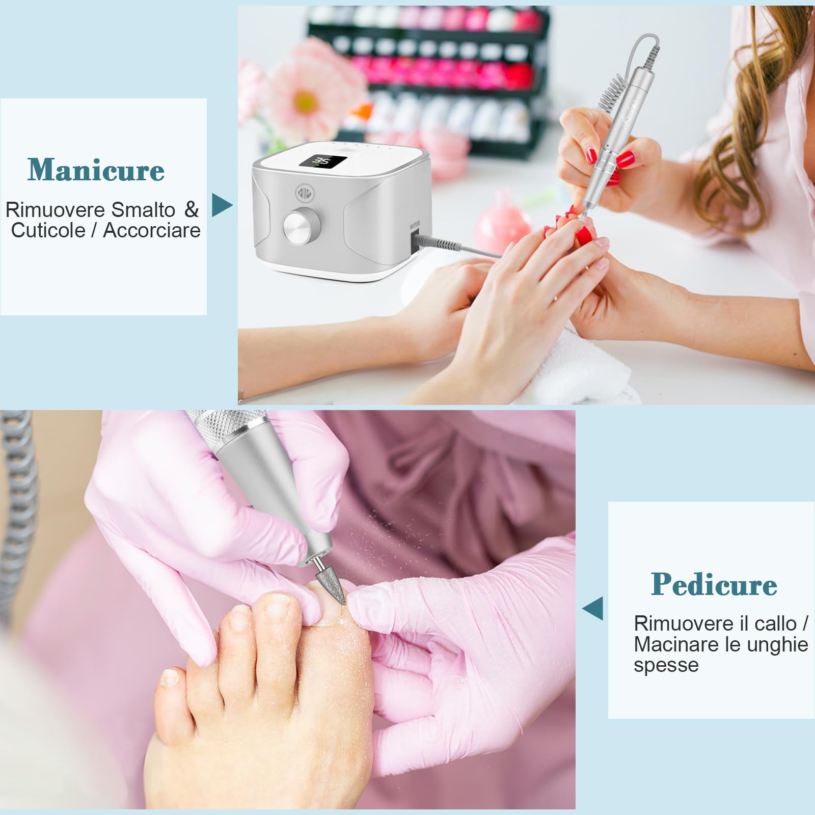 Kredioo Fresa per Unghie Professionale 35000RPM, Fresa Unghie, Lima Per Unghie Elettrica, Manicure e Pedicure, Trapano Elettrico per Rimozione Gel/Smalto, Argento
