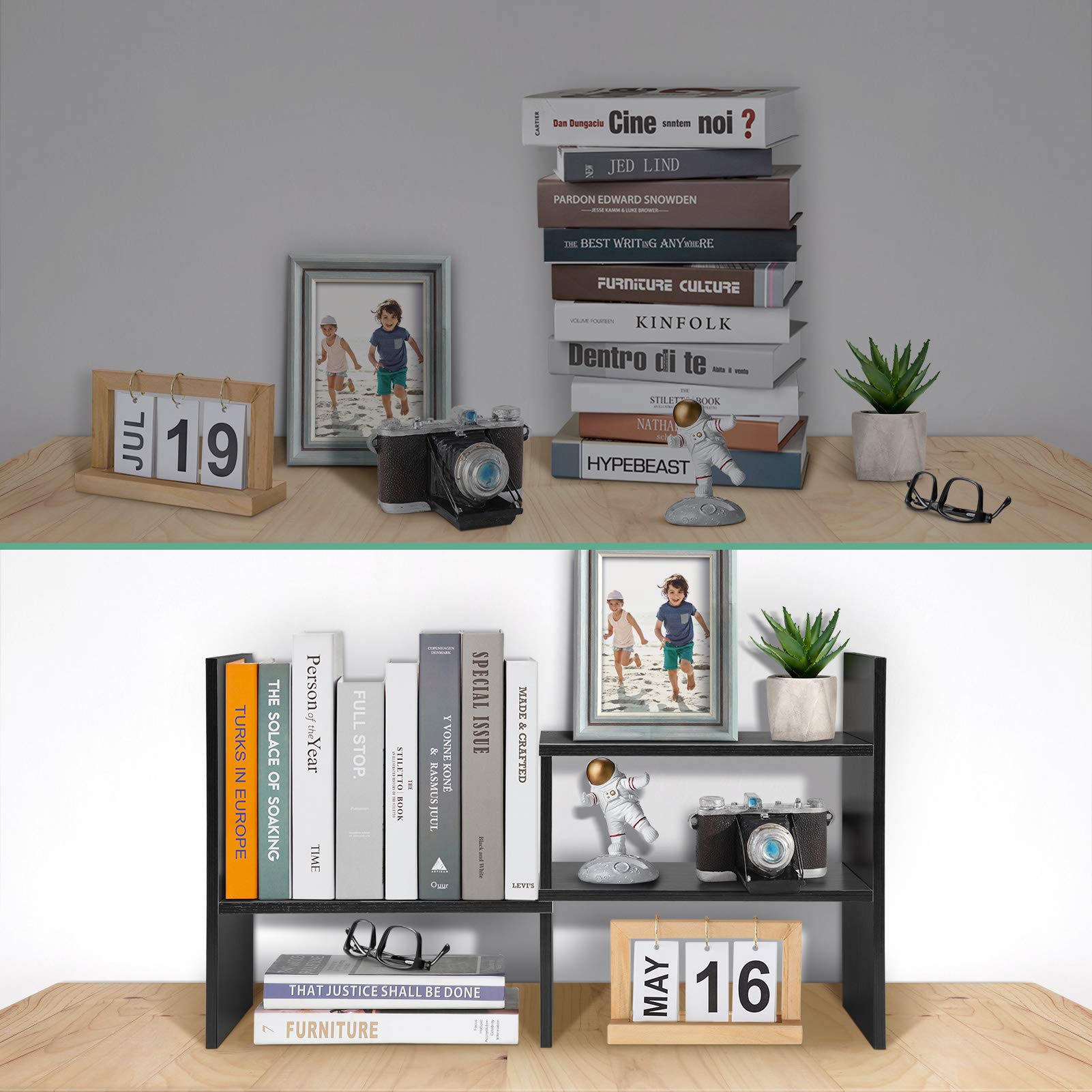 Étagère de Rangement de Bureau Réglable, Organisateur de Comptoir, Bibliothèque pour Livres, Fournitures de Bureau avec Assemblage Facile (Noyer Noir)