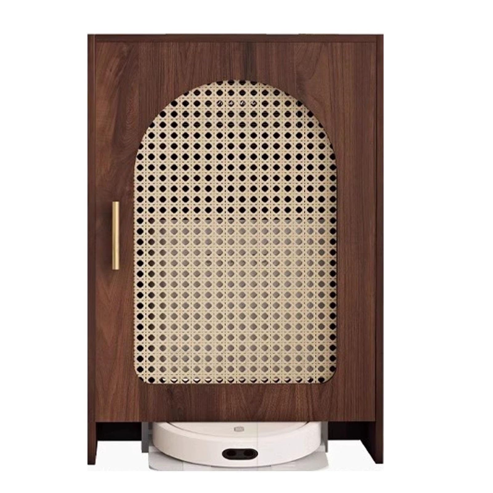 Meuble aspirateur robot avec poulies : table d'appoint gain de place marron