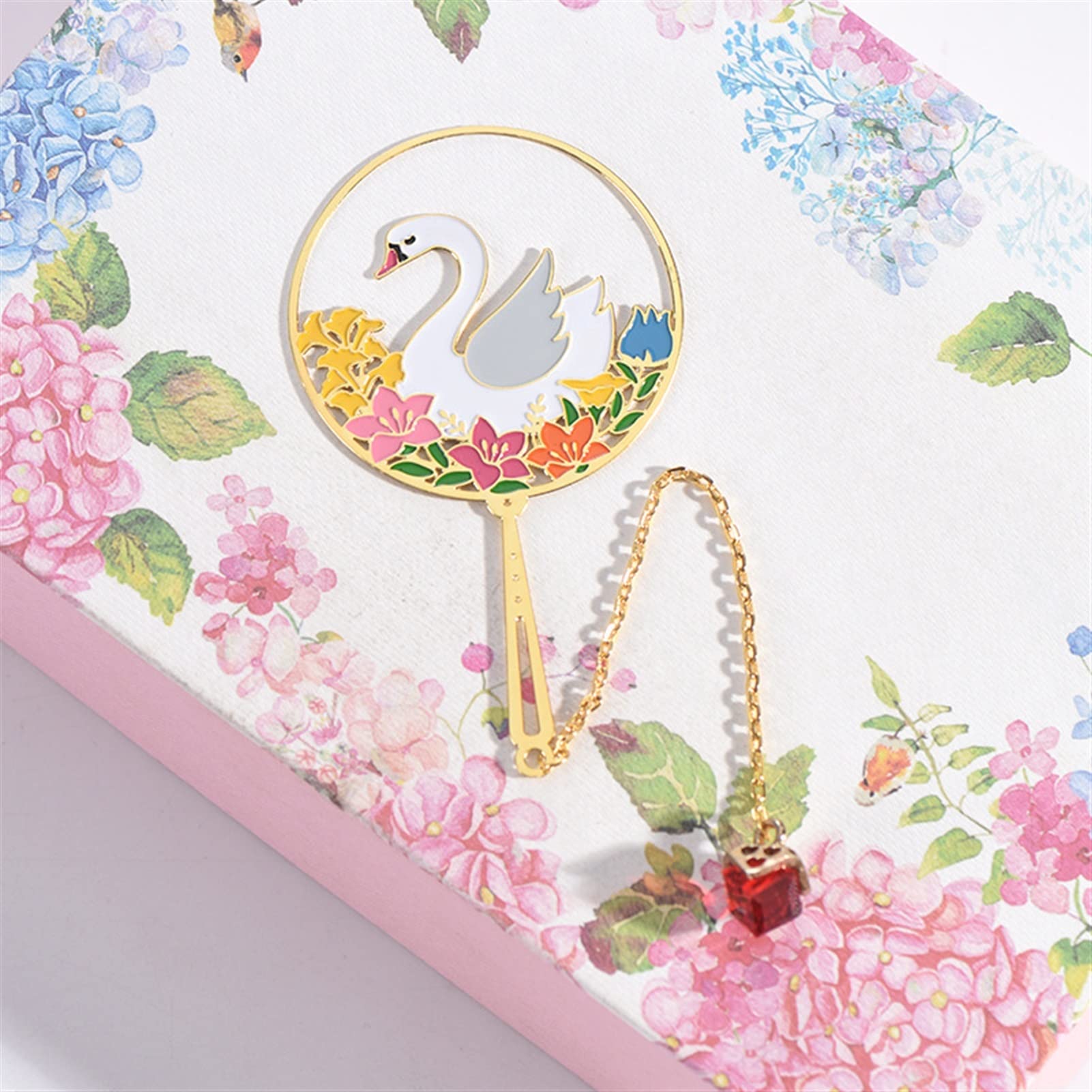 SUNESA Lesezeichen Schöner chinesischer Stil Swan Fan Metal Lesezeichen Quasten Anhänger Buch Mark for Kinder School Office Supplies Buch Markierungen (Color : 2)