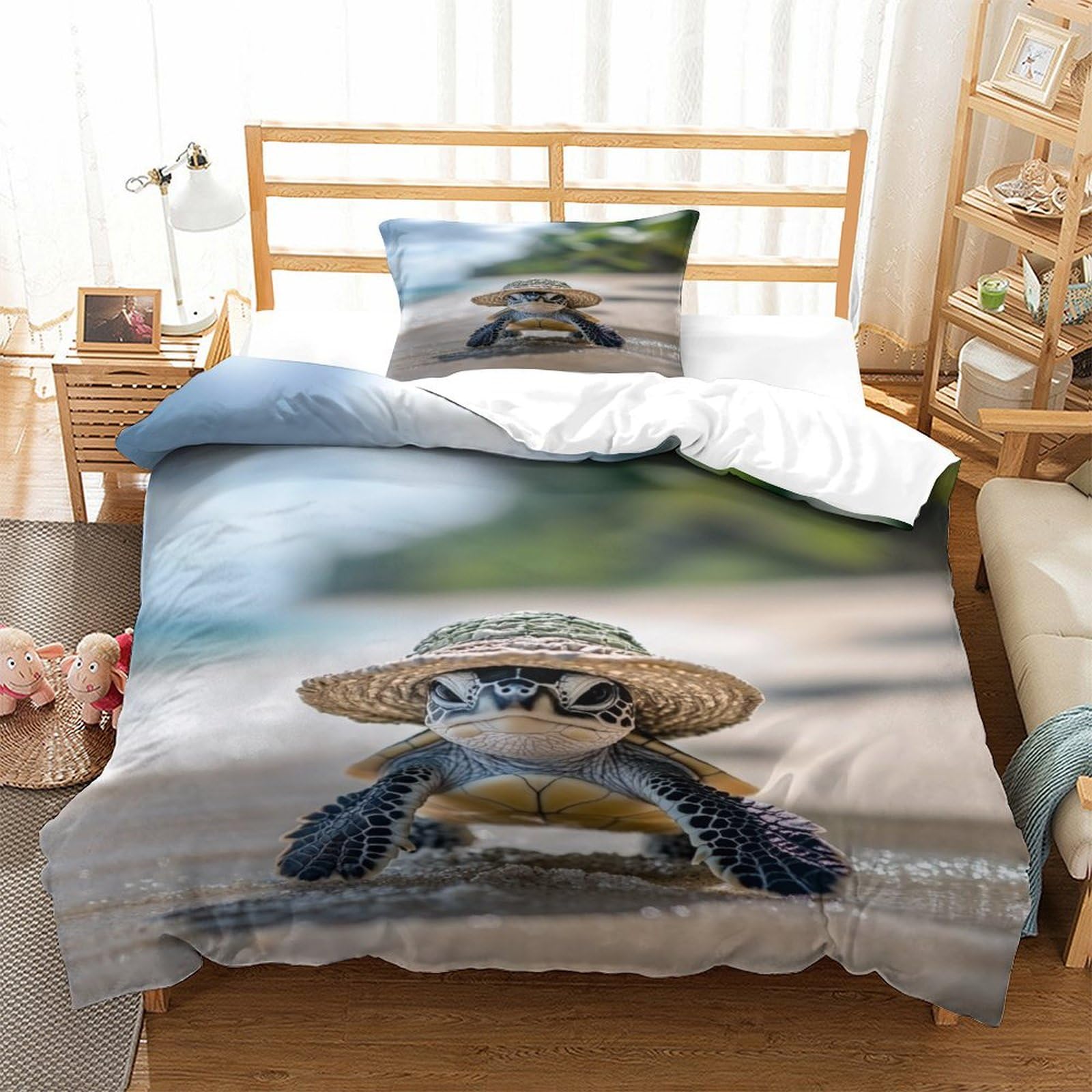 LILIlaobiao 3D Turtles Print Duvet Cover Set Breathable Tortoise Bedding Set, Fashionable Quilt Cover Set for Kids & Adults Decoration Kids Comforter Cover Single（135x200cm）