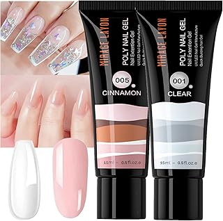 Nail Builder Gel Nail Extension, Nude Poly extension Gel Builder False Nail Gels Nail Extension Builder, Nude Gel Nail Enhancement Crystal Poly builder Gel for Nail Art 2pc (Cinnamon and Clear)