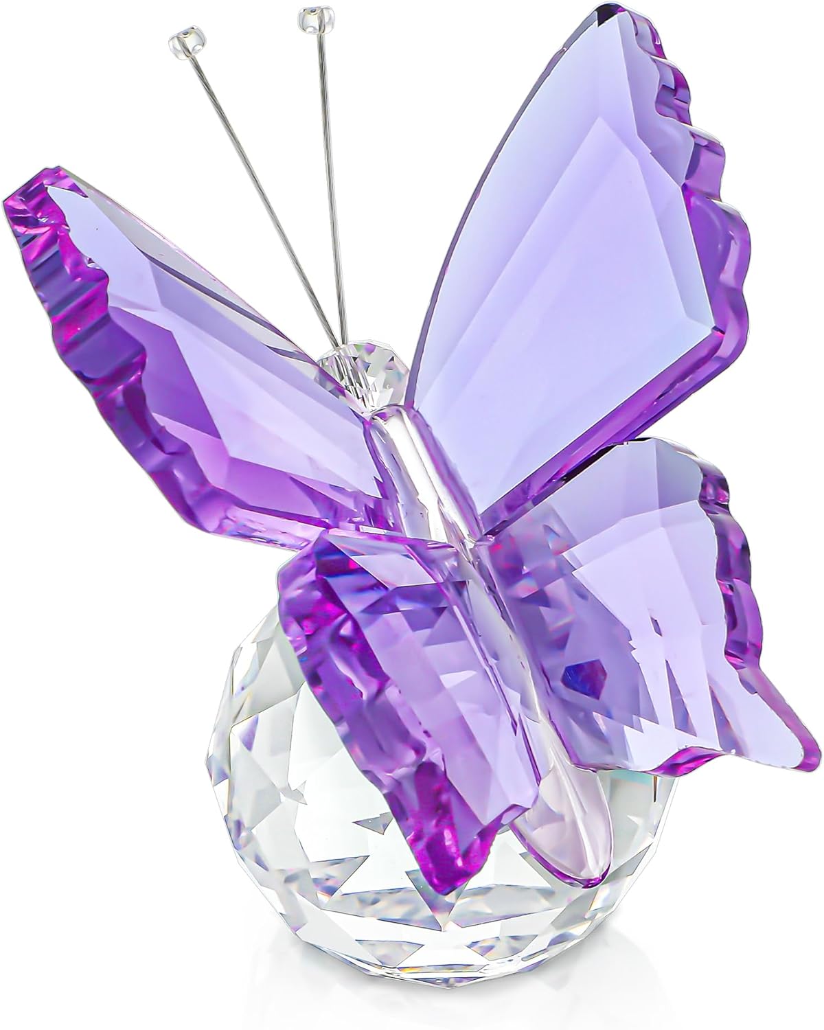 Purple Crystal Butterfly Figurine Glass Butterfly with Crystal Ball Base Glass Animal Collectible...