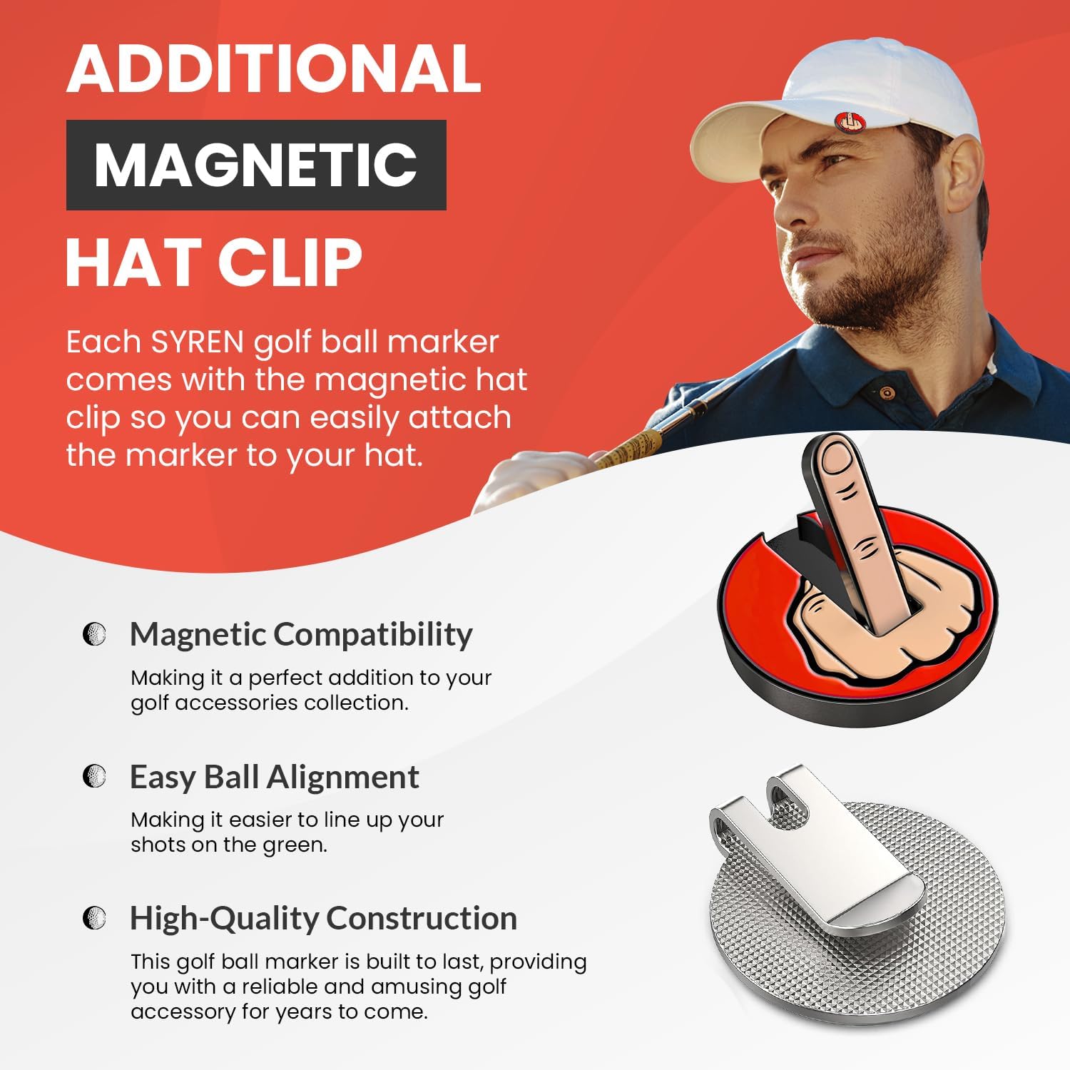 Red Middle Finger Golf Putter Head Covers & Ball Marker - Premium Golf Club Protector with Magnetic Closure | Funny Golf Accessories for Men | Premium Club Protection | Great Gift for Golf Lovers