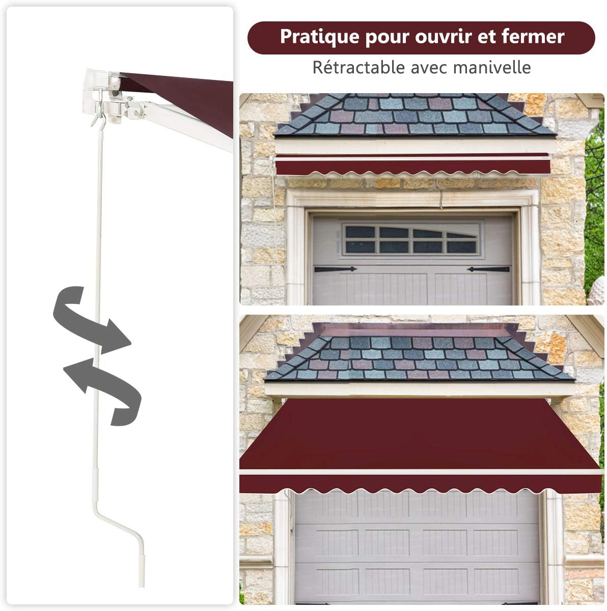 Manual crank operation for awning