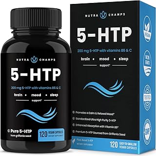 5-HTP 200mg | 120 Vegan Capsules | 5 HTP Supplement to Support Stress Relief, Brain Health, Enhanced Mood, Sleep & Serotonin | Pure 5HTP 100mg Pills Plus Co-Factors Vitamin B6 & Vitamin C