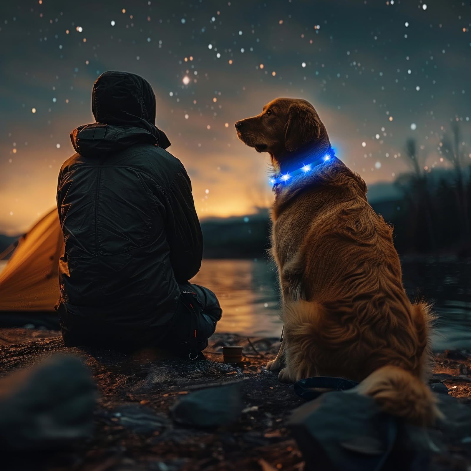HIGO Collar de perro iluminado, collar de perro ligero con LED para perros y gatos, collar de luz LED recargable por USB que hace que tus queridos perros brillen en la oscuridad (silicona azul)