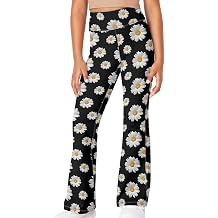 AmzPrint Girls Flare Leggings Cute Cartoon Print Stretchy Wide Leg Bell Bottoms for Kids Costumes Black Pants Size 5-6