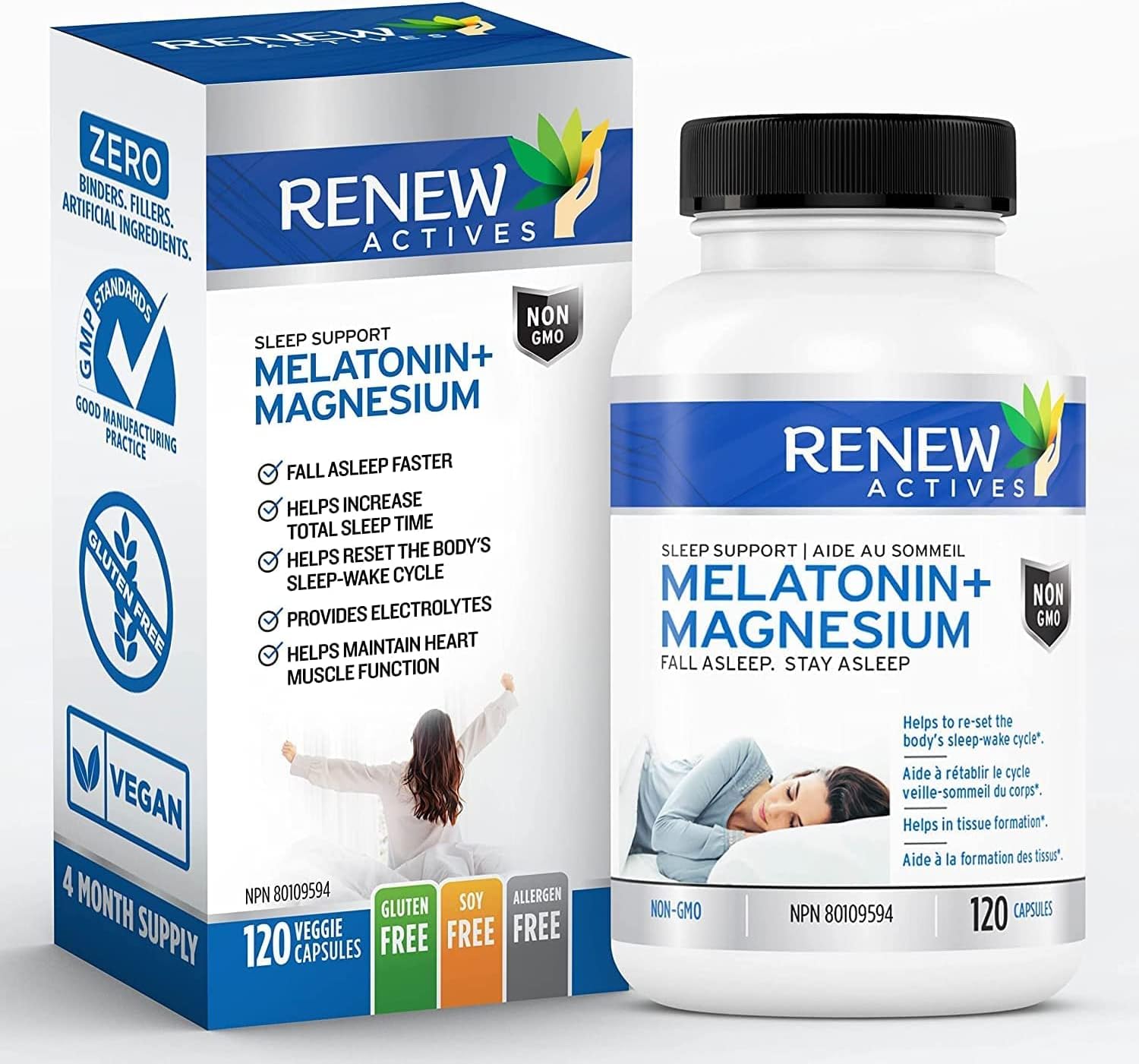 Renew Actives MAXIMUM STRENGTH Melatonin with Magnesium. 10mg of Melatonin, 150mg of Magnesium