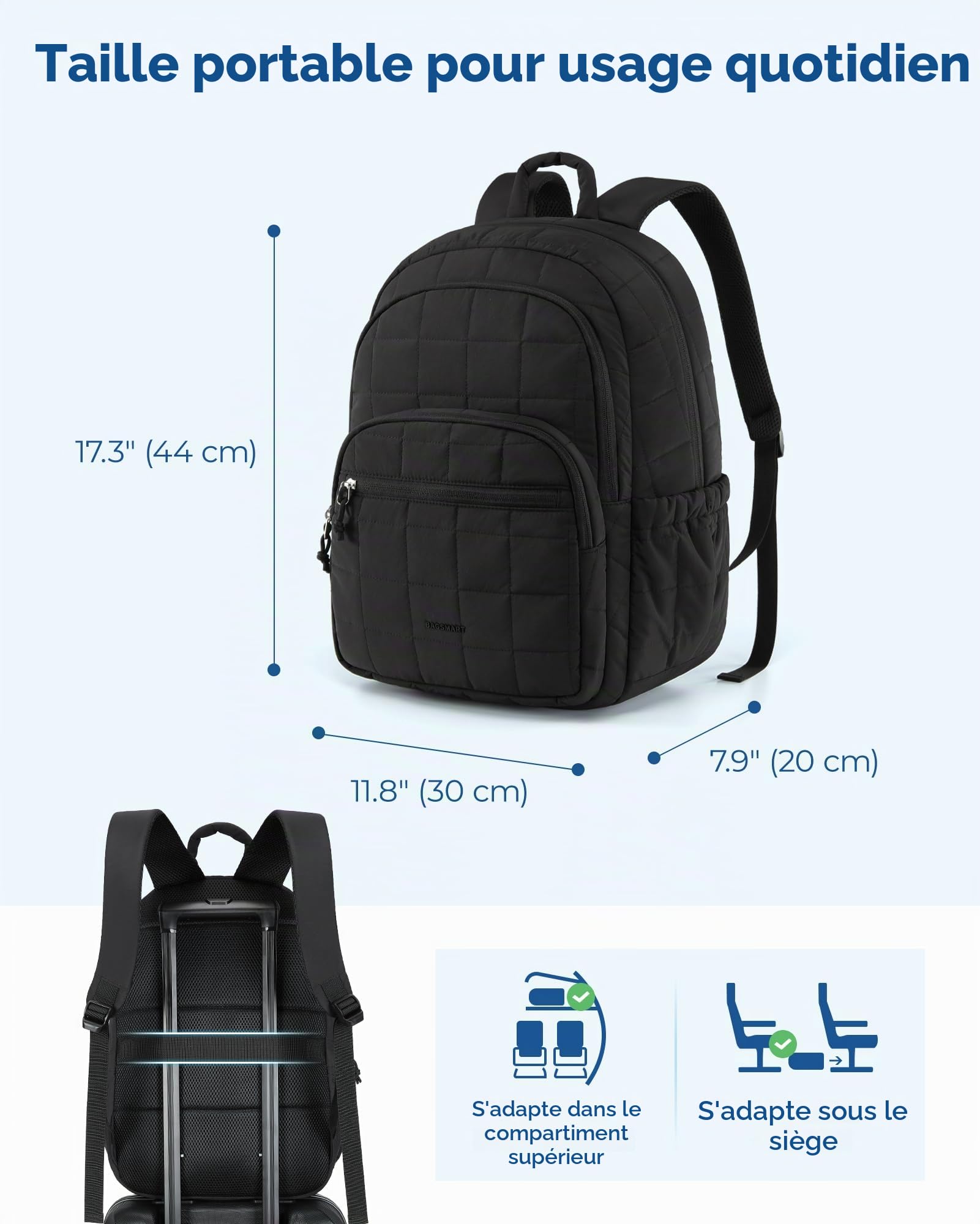 bagsmart Sac a Dos Femme,25L Sac a Dos Ordinateur Imperméable pour 15.6" Ordinateur Portable,pour Avion,Léger Voyage,Universitaire,Noir