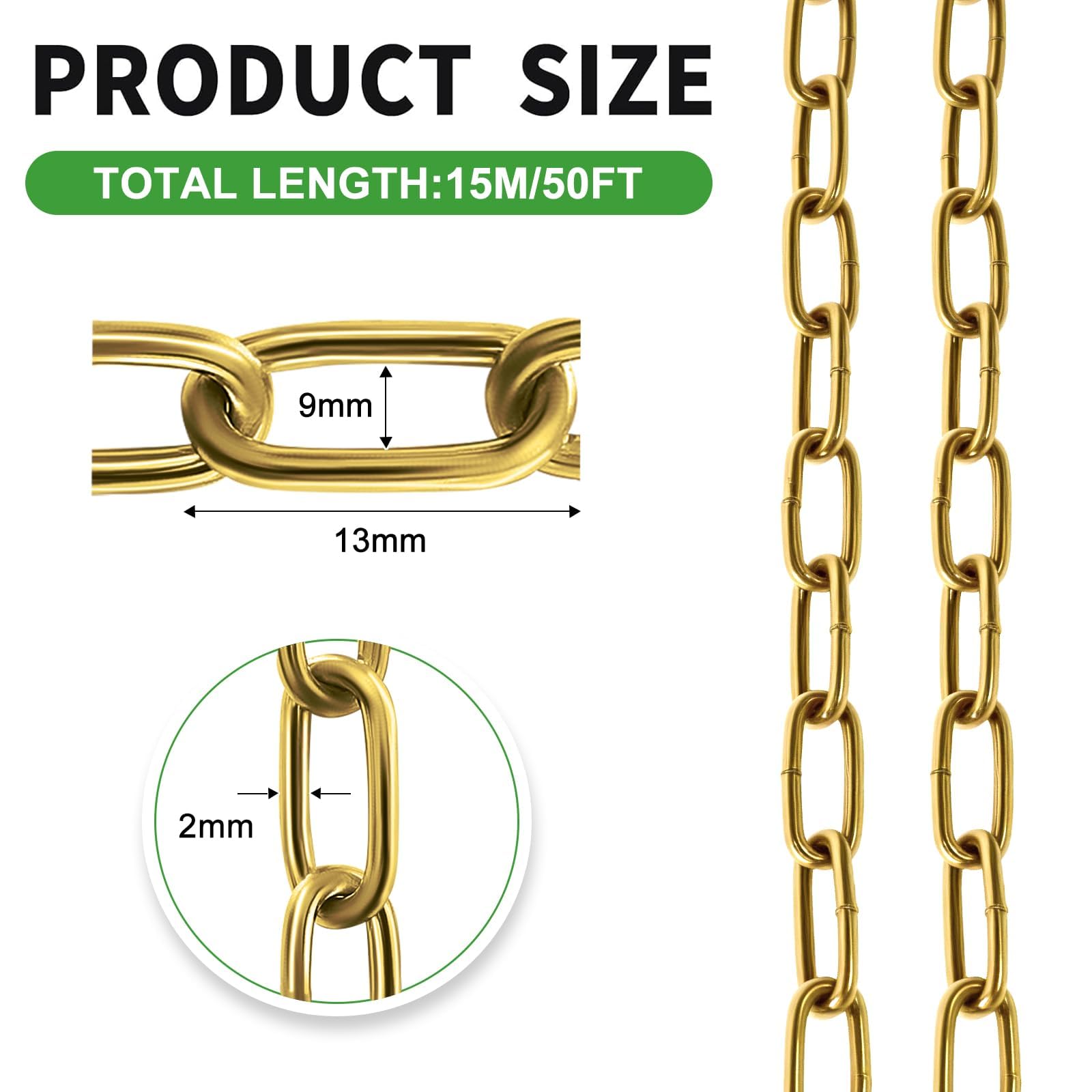 50 ft 1/12" Metal Chains Brass Chain for Hanging Light Fixture, Chandelier — Amazon image 2