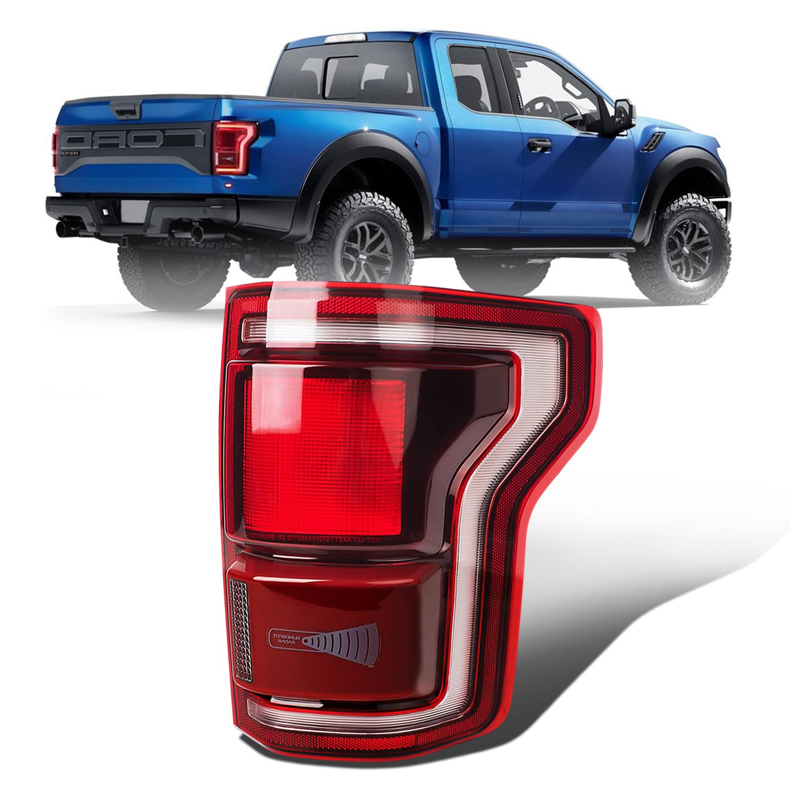 LED Black Raptor Tail Lights Assembly with Blind Spot Compatible with 2017 2018 2019 Ford F150 Taillight Rear Brake Lamp Signal Assembly OE:HL3Z13404H(Right Passenger Side)