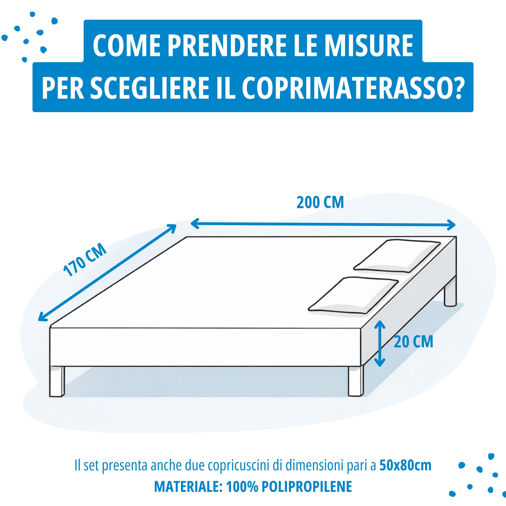 Allergosystem Set Coprimaterasso Antiacaro Matrimoniale con Cerniera 170x200x20cm e 2 Federe Cuscino Letto 50x80cm - Dispositivo Medico Antiacaro e Anallergico MADE IN ITALY - Linea Nuvola