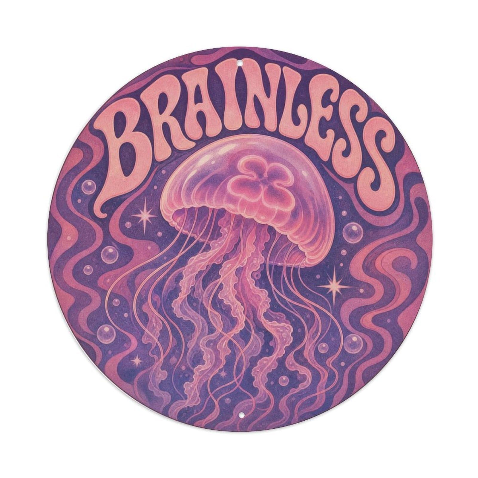 Okngb Style Jellyfish Brainless Marine Animal Sticker Vintage Metal Tin Sign Plaque Wall Decor For Cafe, Man Cave, Club Bar, Office, Home Garden Round Metal Poster 8X8inch