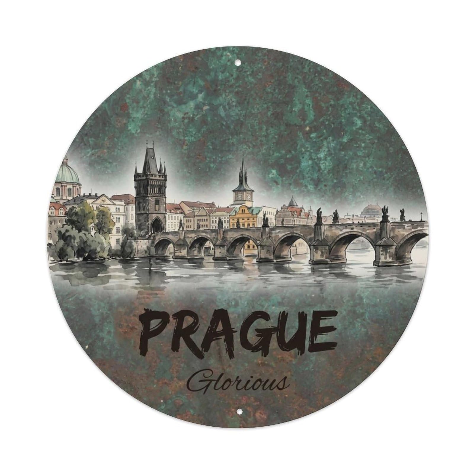 Vintage Travel Prague Czechia Magnificent Metal Tin Sign