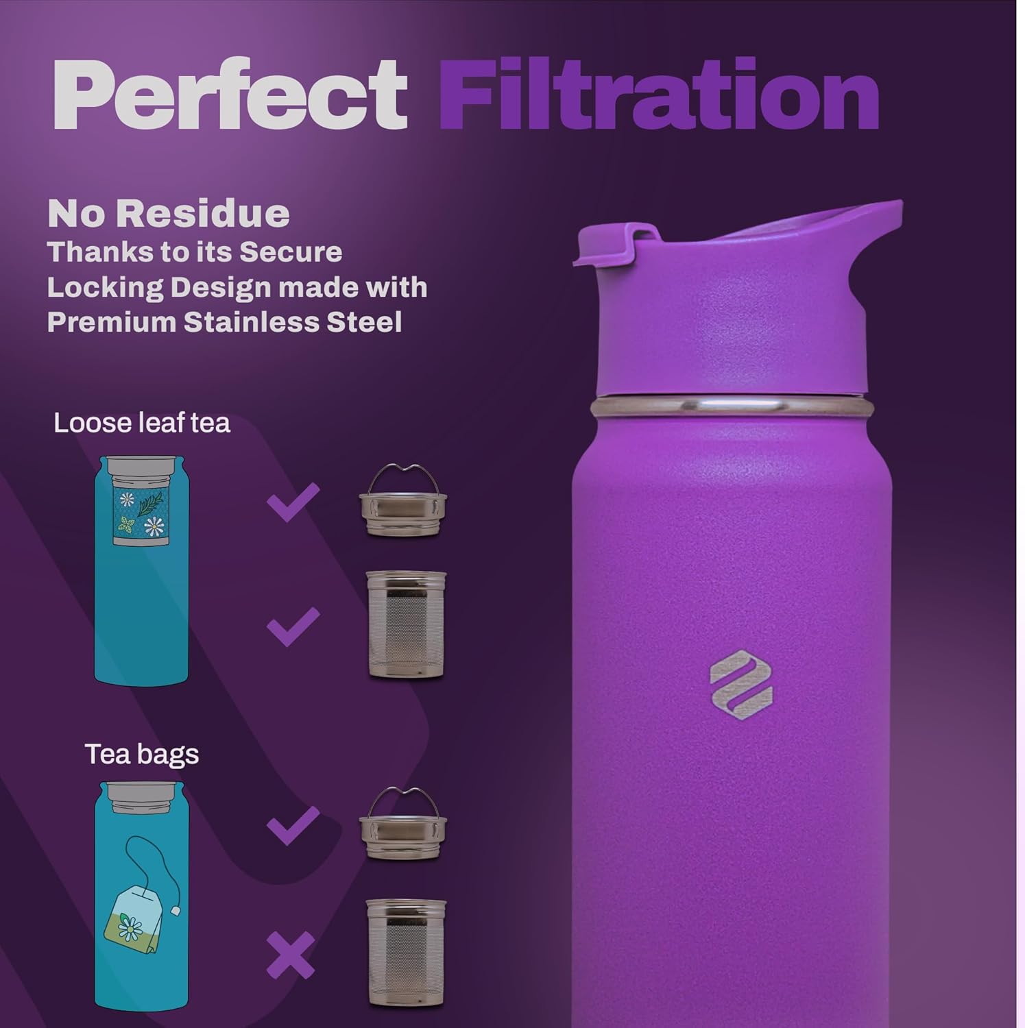 Tea Infuser Bottle Stainless Steel 20oz Insulated Loose Leaf Tea Travel Mug Leakproof BPA Free Reusable Water Bottle Double Wall Insulated Tea Tumbler with Two Lids for Hot and Cold Drinks