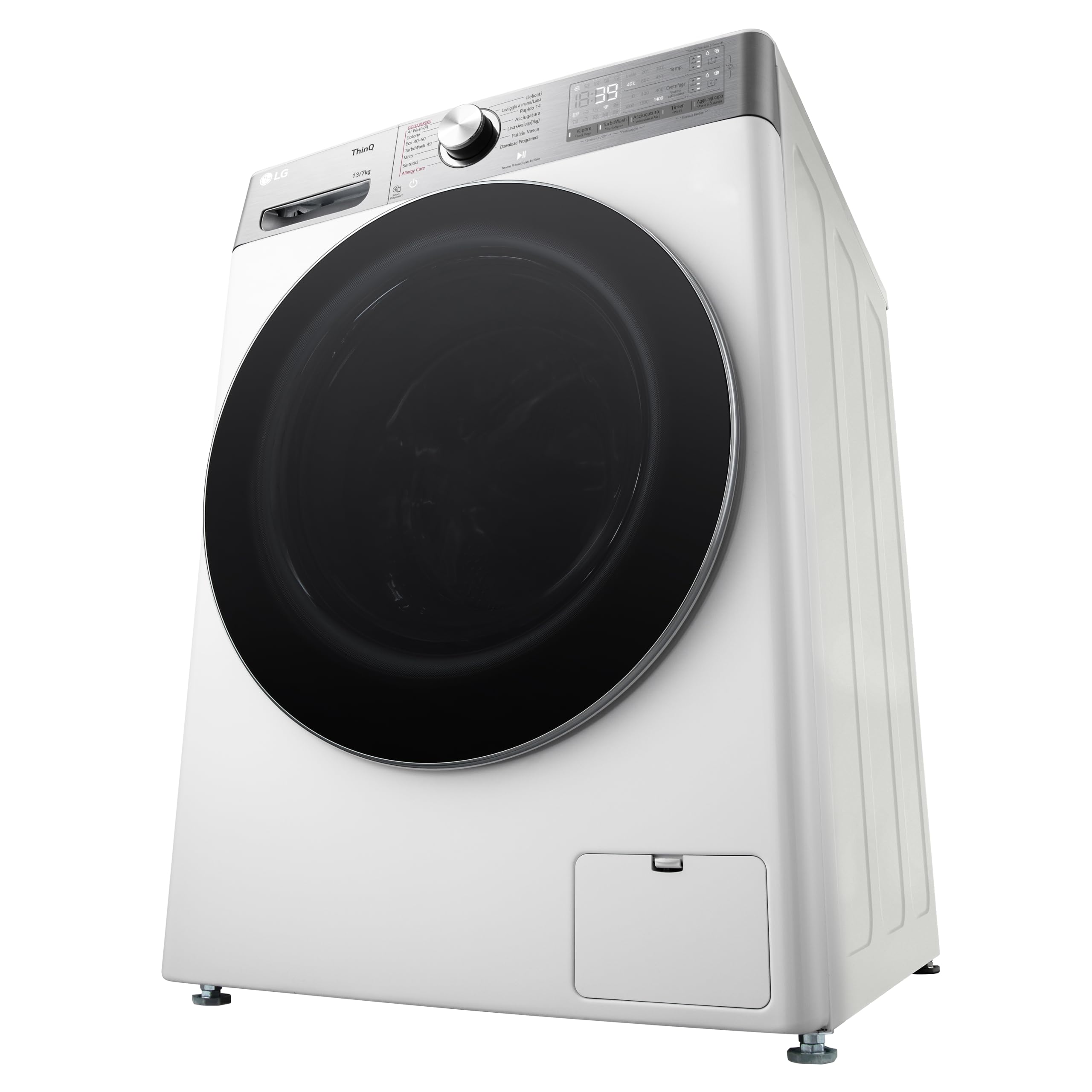 LG AI DD D4R9513TPWC Lavasciuga 13/7kg, Serie R9, Classe D, Lavatrice Asciugatrice, 1400 Giri, TurboWash 360, Vapore Steam+ e Antipiega, Autodosaggio, Wi-Fi, Bianca