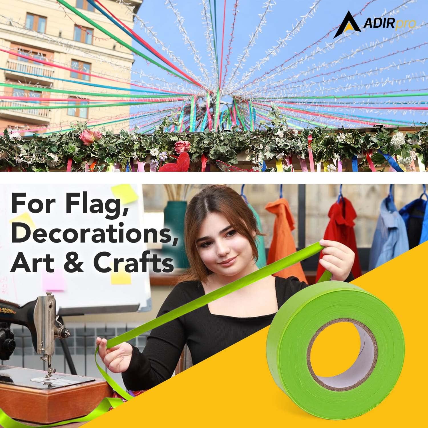 AdirPro 12 Pack Fluorescent Flagging Tape - Multipurpose Neon Marking Tape - Great Visual Labeling & Tagging for Home & Workplace Use (Fluorescent Lime, 150 feet)