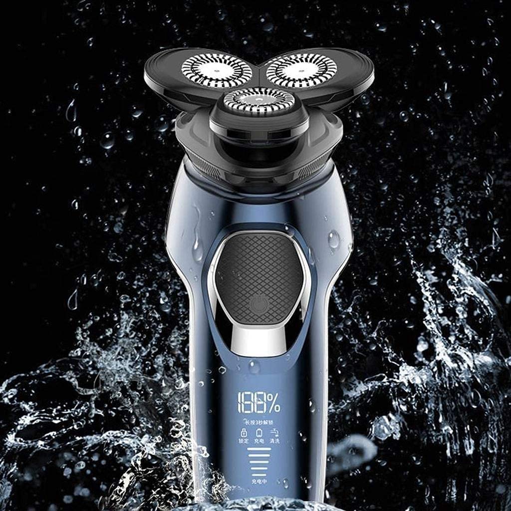 Rasoio elettrico da uomo, rasoio elettrico da uomo, asciutto e bagnato, impermeabile, rasoio viso rotativo da viaggio, ricaricabile tramite USB, con display a LED, per rasatura, marito, papà