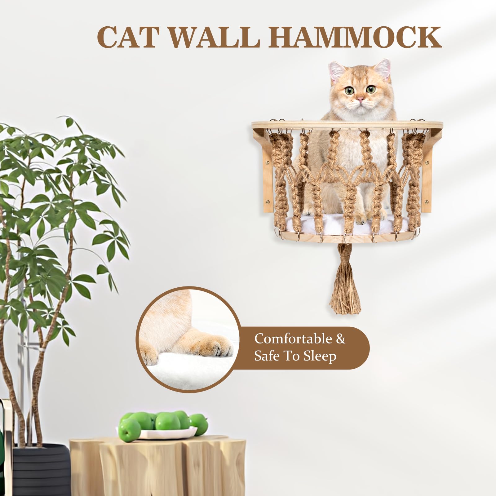 Cat Wall Shelves and Perches, Wall Mounted Cat Furniture with Hammock, Bridge, Tree, Steps and Scratching Posts, Wooden Climbing System for Indoor Large Cats and Kittens - image 4