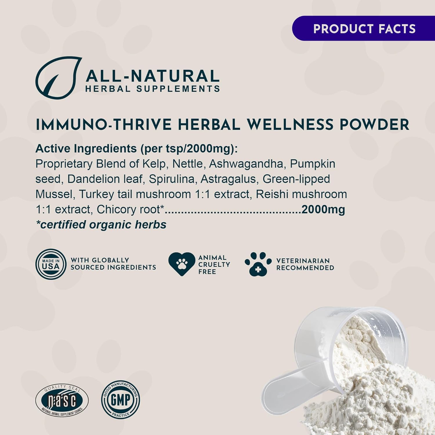 Animal Essentials Immuno-Thrive Wellness Powder for Dogs & Cats - All Natural Immune Support for Pets, Mushroom Blend, Promotes Healthy Skin & Coat, Life Extension Antioxidant Formula - 5.3 oz