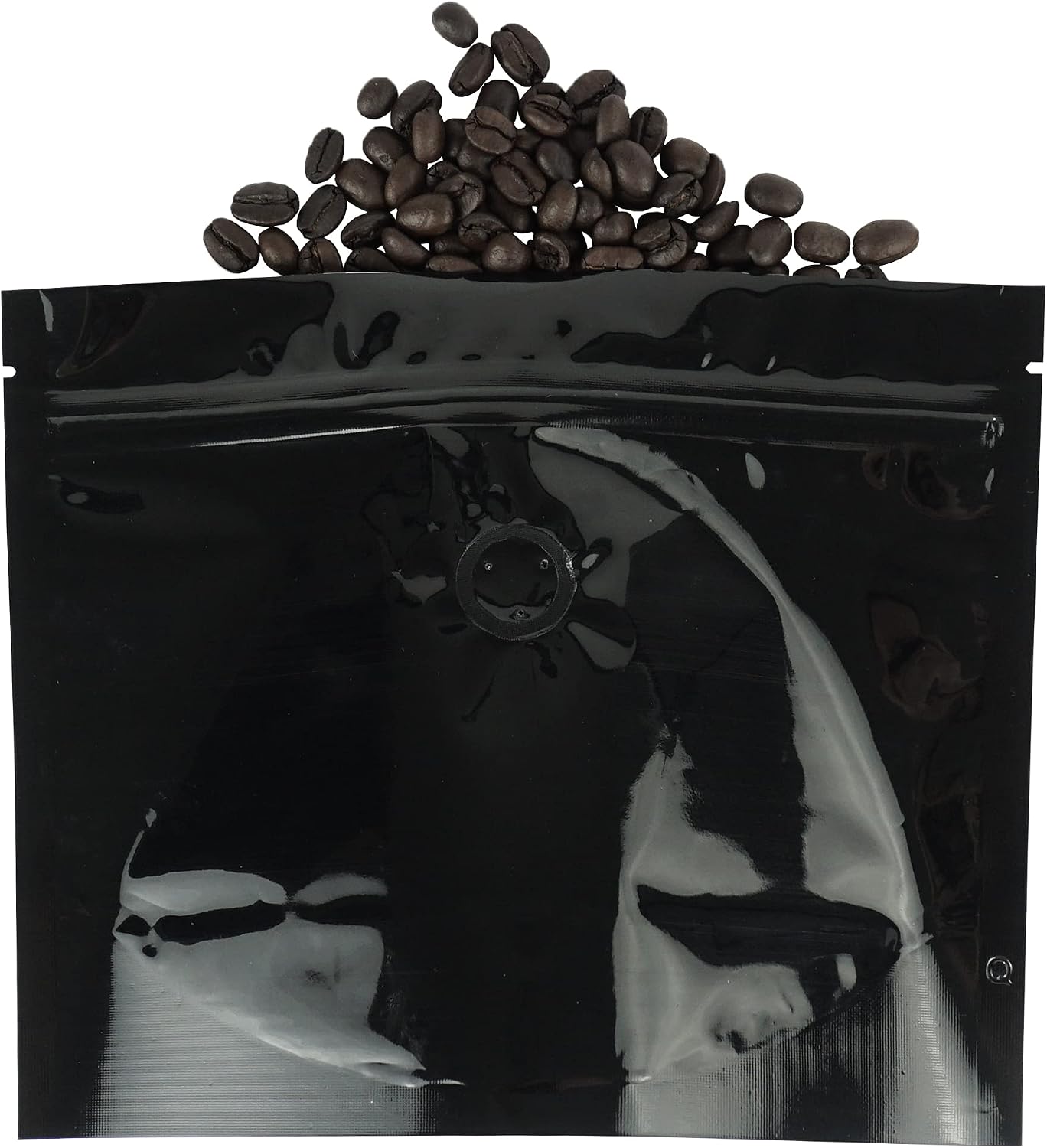 QQ Studio 50 Resealable Coffee Bags with Degassing Valve, 6 oz / 170 gm Stand Up Zipper Seal Bags for Roasted Coffee Beans and Ground Coffee Storage (Black)