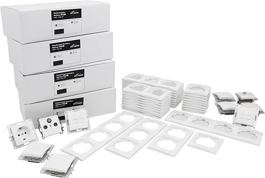 MC POWER – Wand Steckdose mit Schalter Set I FLAIR I Tür 3-fach I 4-teilig I Doppel-Wechselschalter, Lichtschalter mit Steckdose, Rahmen…