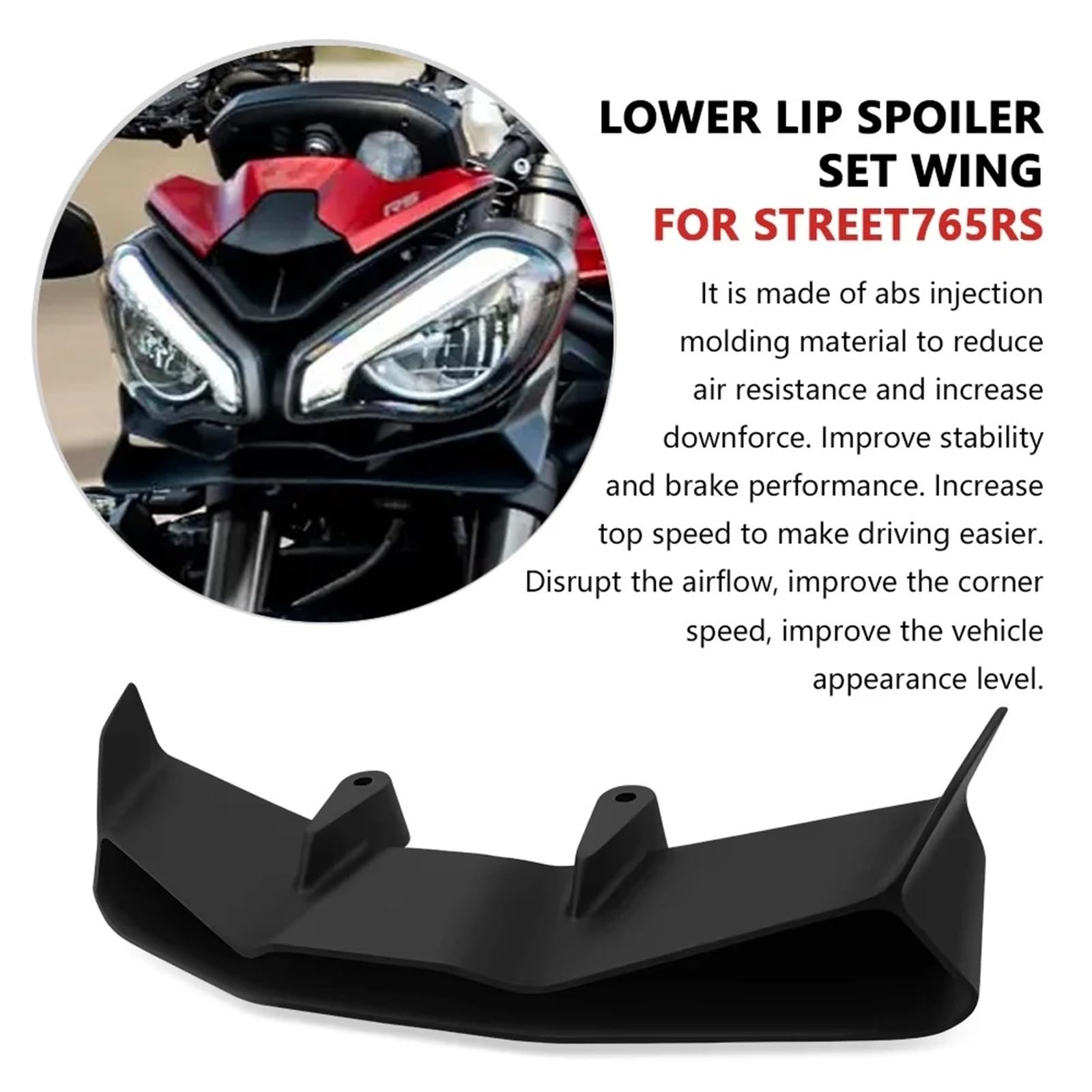 Divisor Parachoques Delantero Compatible con Street Triple 765 S RS 2017-2024 Street Triple 765 RS 2024 2023 Kit de alerones Frontales de carenado de ala Fija Motocicleta Alerón(Black)