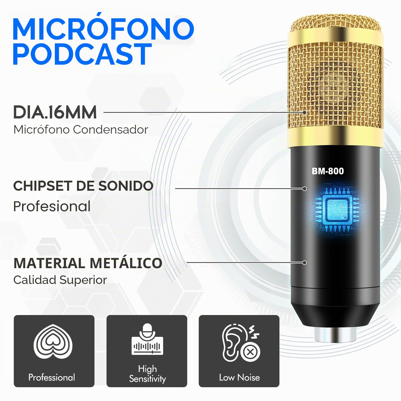 ALSO GO Paquete de equipo de podcast, micrófono condensador BM800 y kit de tarjeta de sonido en vivo con soporte de trípode, efectos de mezclador DJ y cambiador de voz, perfecto para estudios de