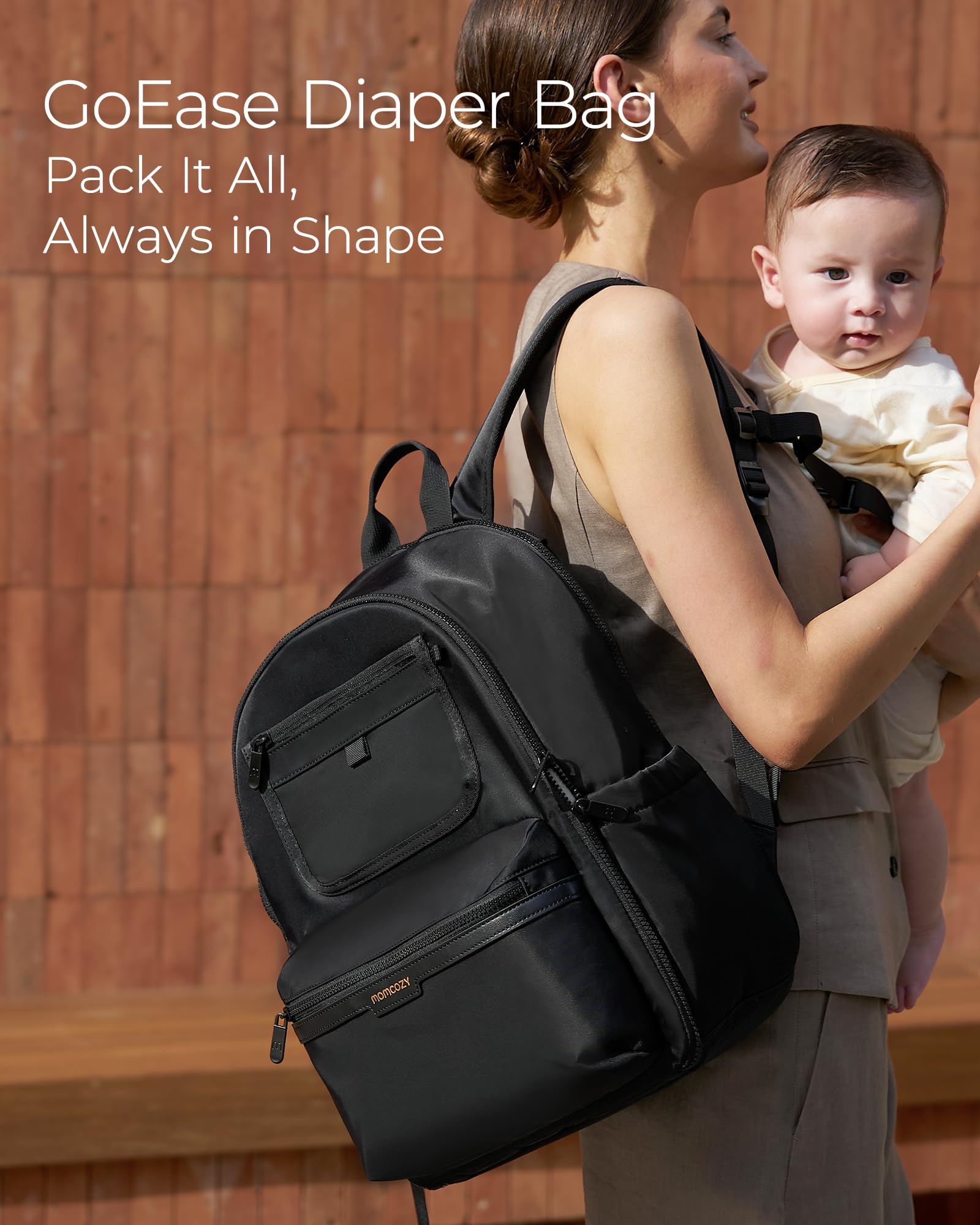 Momcozy GoEase Diaper Bag - Stylish, Durable & Waterproof Baby Bag with Multi-Pockets, Laptop Compartment, Changing Pad & Stroller Straps, Travel Baby Essentials for Moms,Dads,Work, Maternity