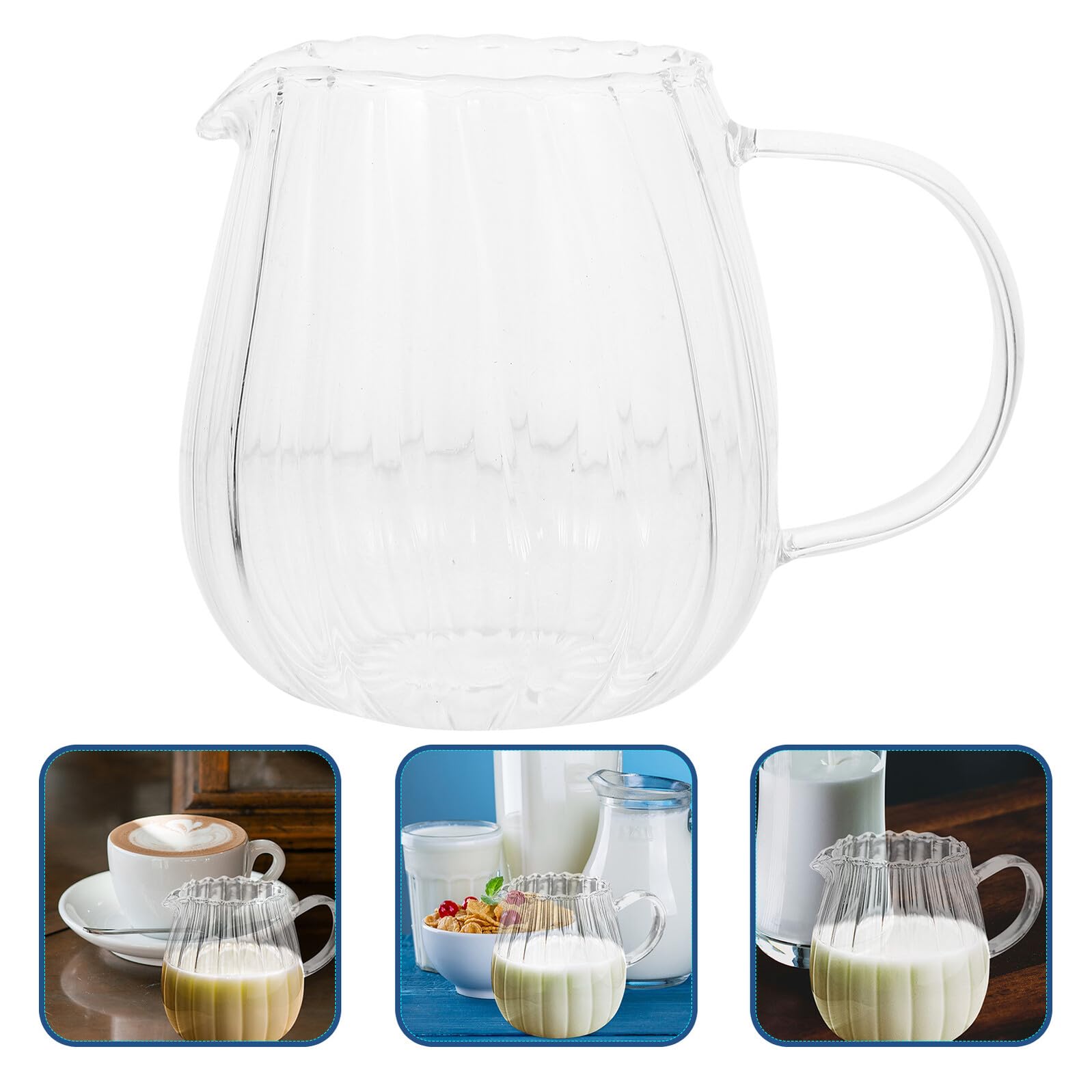 2 Stück Streifen Milchkännchen aus Glas mit Henkel für Kaffee