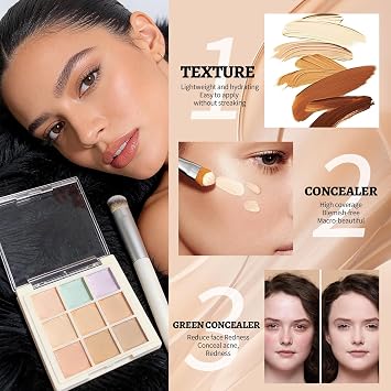 Colour Corrector Palette, Full Coverage Color Correcting Concealer, Long Lasting Waterproof Creamy Concealer Face Makeup for Dark Circles Blemishes Redness Scars Contour