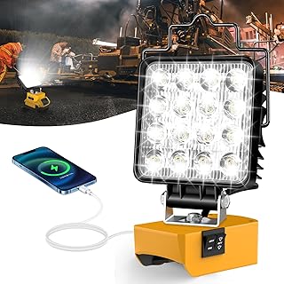 4800LM Cordless Led Work Light for Dewalt 20v Battery, 140° Rotate UnderHood Work Light, Portable Flood Light 5000K, USB Type C Charge BMS Low Voltage Protect Battery Power Work Light Mechanic Tool