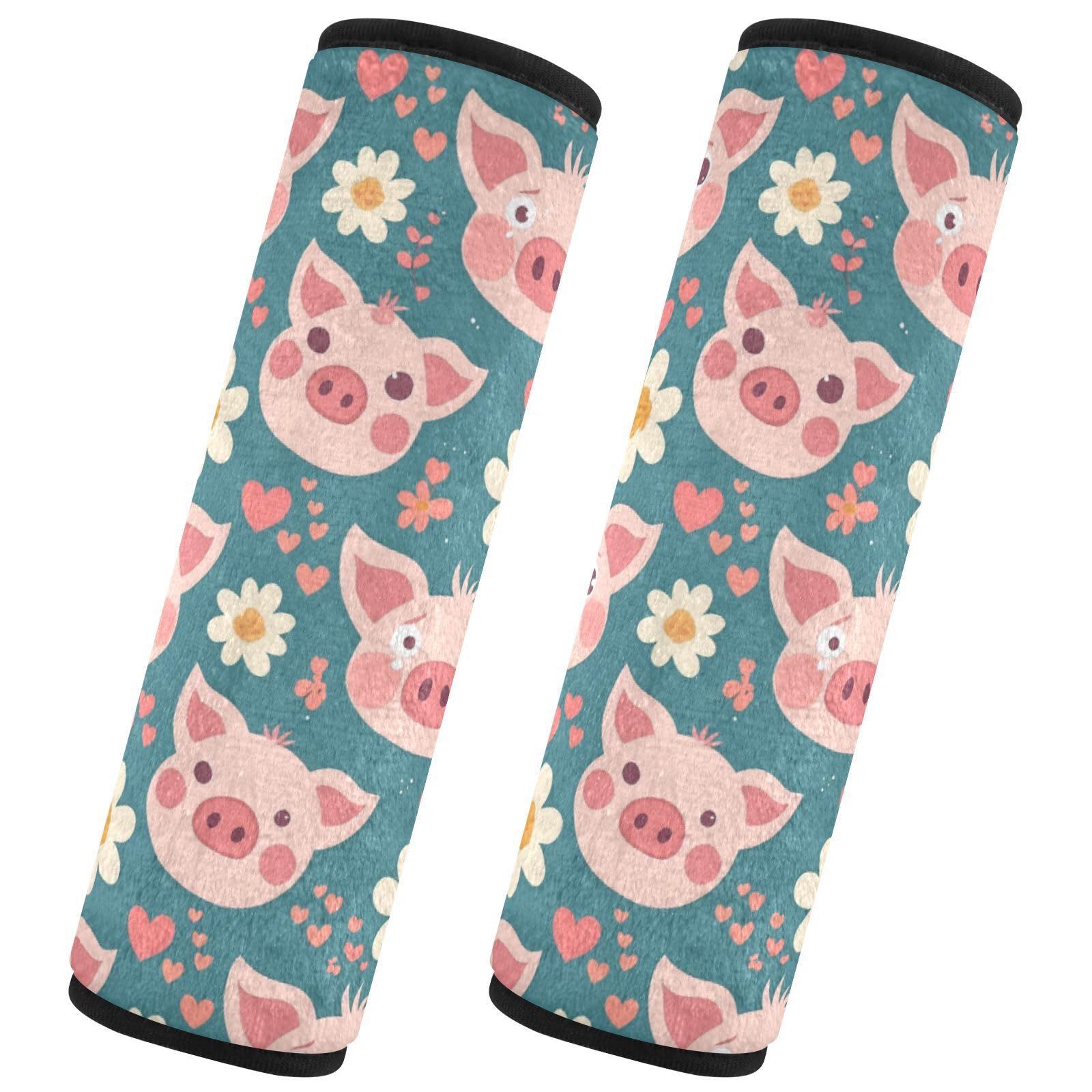 Seat Belt Covers 2 Pack Pink Pig Faces Car Seat Strap Covers Super Soft Flowers Hearts Car Seat Neck Cover for Boys Girls Adults Babies M
