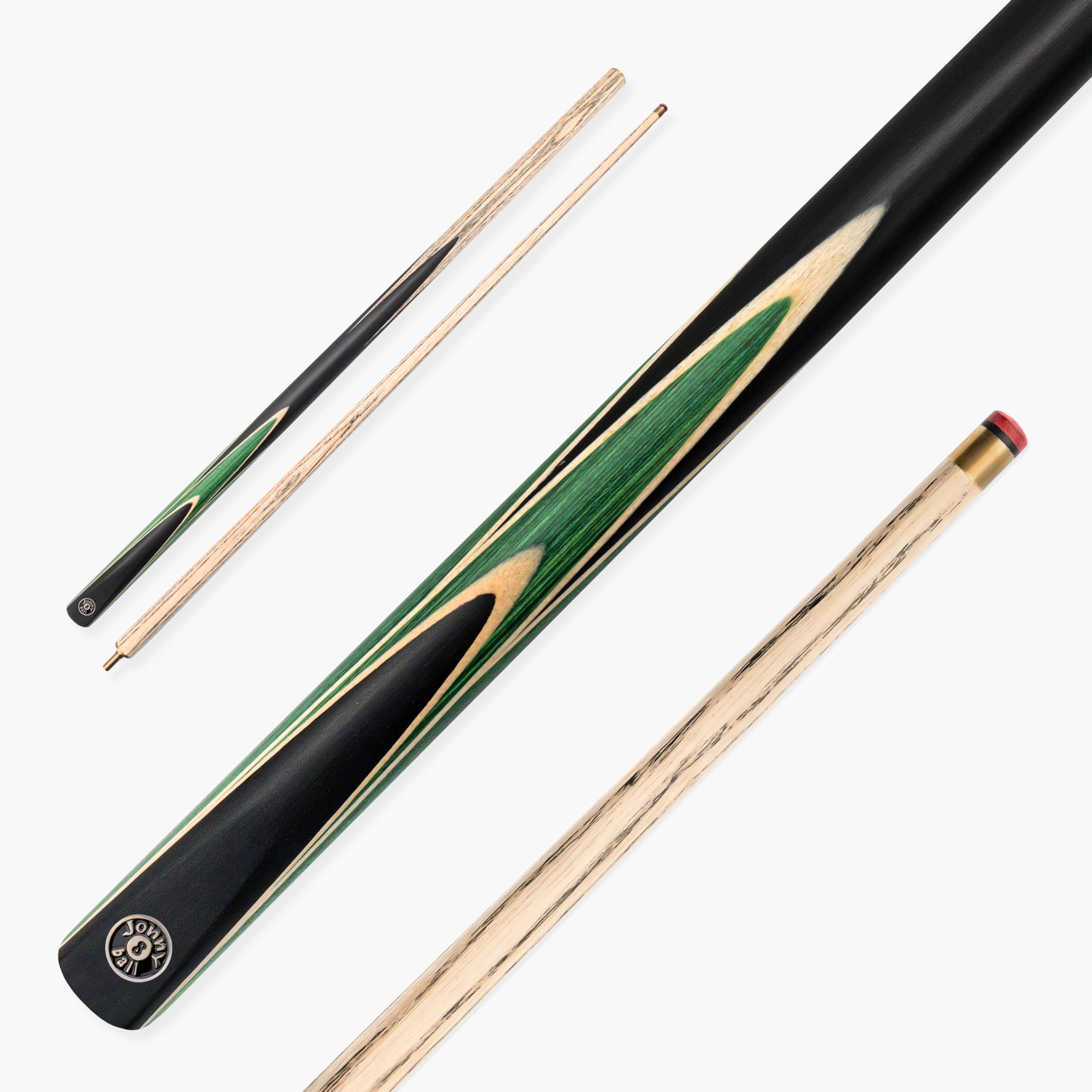 Jonny 8 Ball 57 Inch Two Piece 2Pc SNIPER English Pool Cue with Smooth Premium Ash Shaft and Hand Spliced Butt โ 8mm Pro Leather Tip (Green)