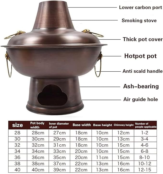 Olla de cobre QUQUQ estilo chino para fondue y camping, 30 cm miniatura 2