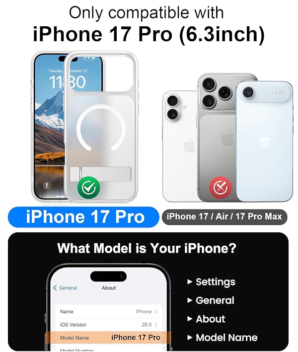 Renmou Designed for iPhone 17 Pro Case,Matte Skin-Friendly Magnetic Case with Kickstand,Shockproof Slim Cover Compatible with MagSafe Charger,Anti-Scratch Protective Phone Case 6.3''-Clear Matte by Renmou - Used condition - Image 7