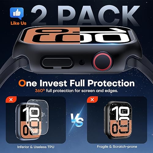 Miniatura 152 de Carcasas Tauri rígida, 2 unidades compatibles con Apple Watch SE Series 6, 5, 4, vidrio templado de dureza 9H integrado, delgada, a prueba