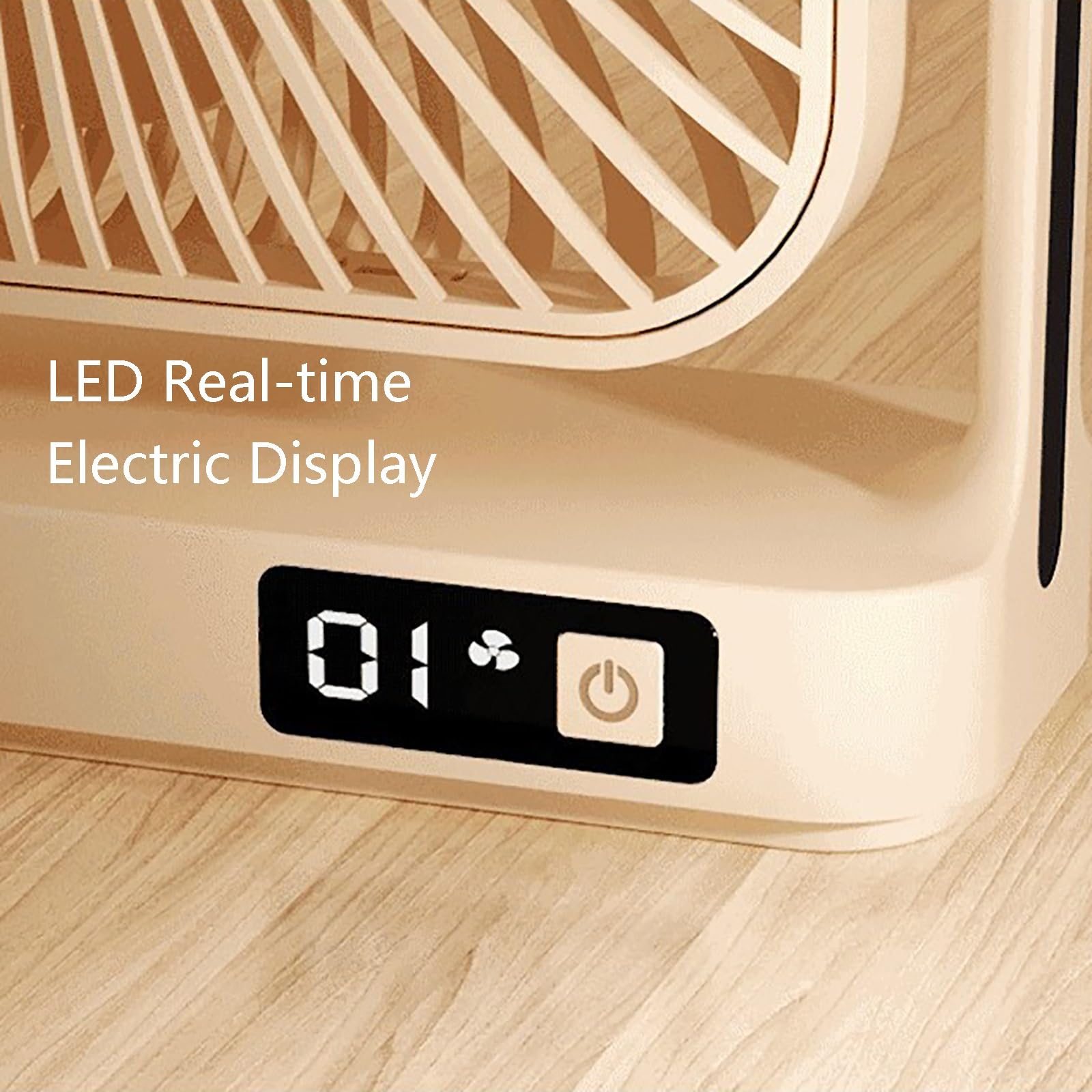 Ventilatore da tavolo oscillante portatile, USB, con 5 velocità, funzionamento a batteria, raffreddamento esterno, ultra silenzioso, per ufficio e dormitorio (beige)