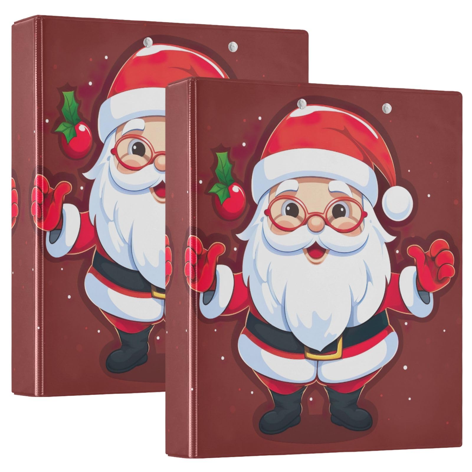 Christmas Cute Santa 1 1/2 Binders 3 Ring Holds 200 Sheets Girl Binder for School 2 Pack