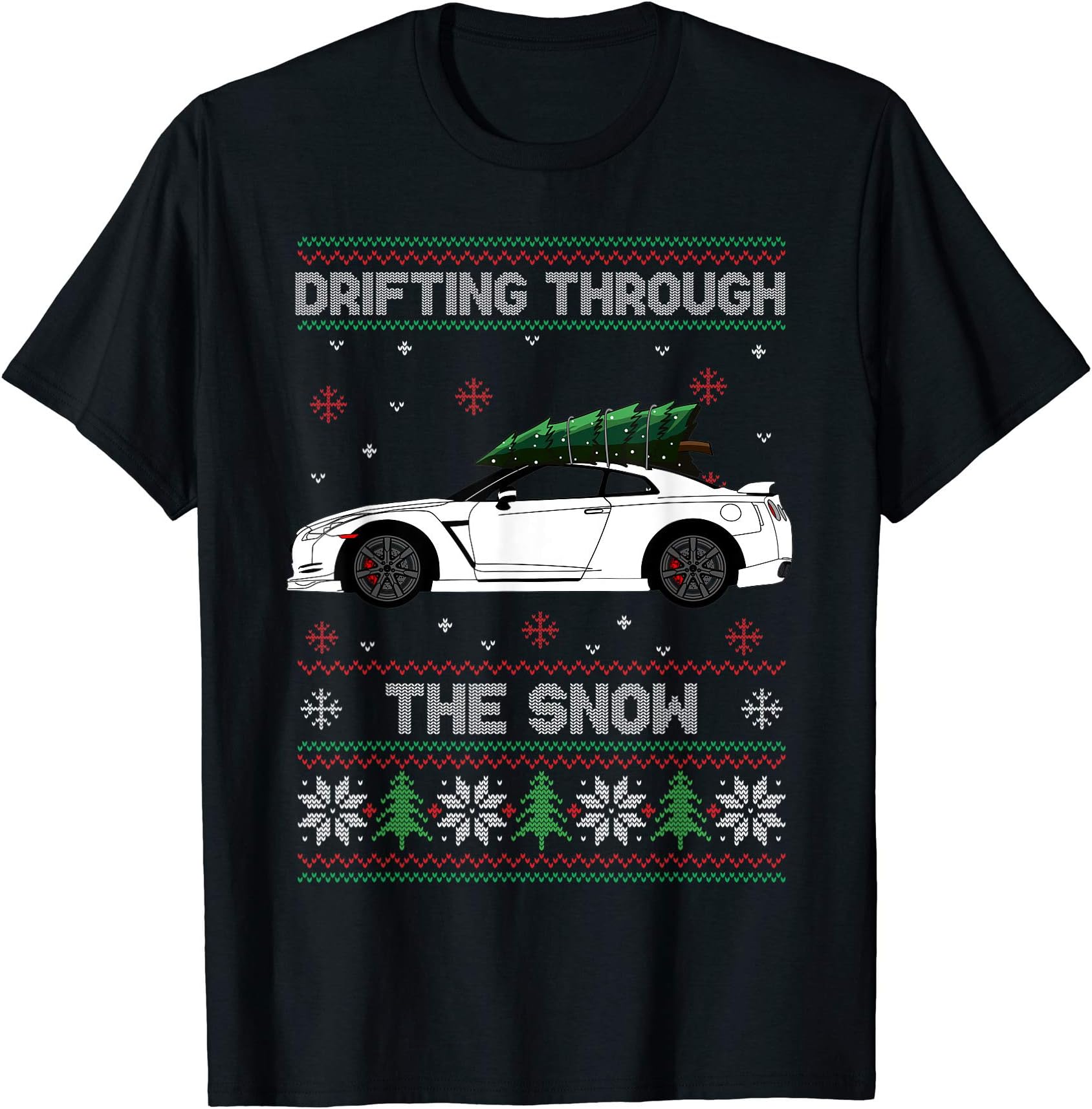 Christmas Tree On Tuning Car Xmas Ugly Sweater Pullover Look T-Shirt