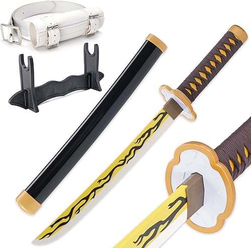 Zisu Espada Demon Slayer  Réplica corta de Katana de cosplay de 23.6 pulgadas para niños, completa con cinturón, soporte y diseño fiel a mostrar,