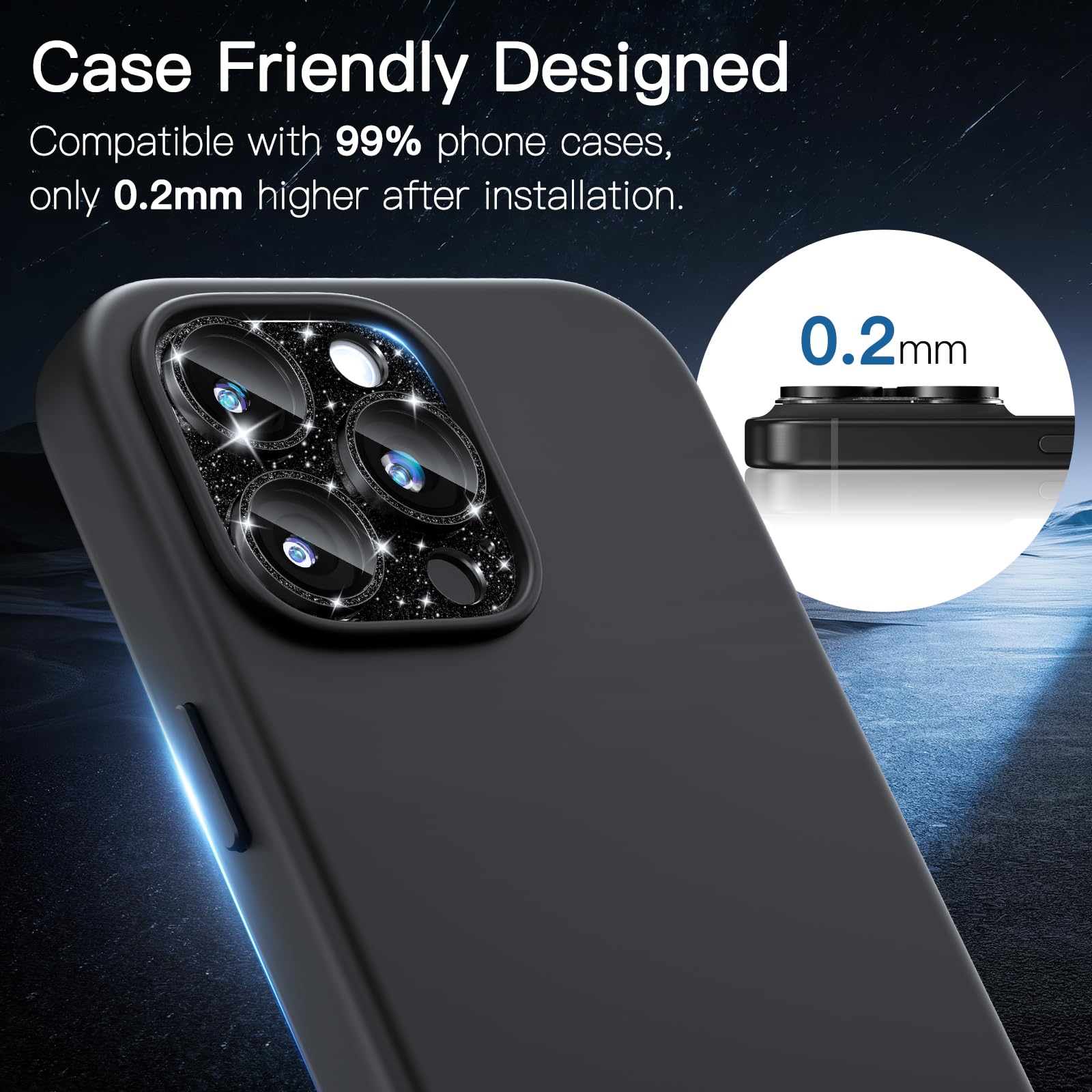 [2-pak Bling ochrona obiektywu aparatu fotograficznego do iPhone 13 Pro / 13 Pro Max z hartowanym szkłem 9H, płytą z aluminium lotniczego, metalowym pierścieniem, kołem nocnym, przejrzystość