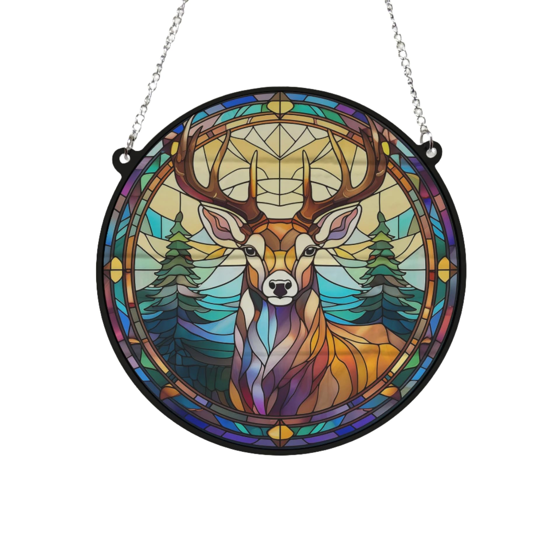 Image Industry Stag Stained Glass Effect Suncatcher - Garden Gift - Animal Lovers - Stag Lovers (13cm)