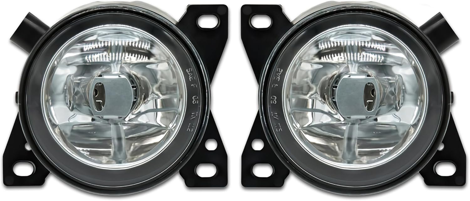KOZAK Chrome Plastic Fog Light/Lamp Bezels with Built-in LED Light Strip and Fog Lights Lamp, Set for Right Passenger and Left Driver Side, Compatible with Kenworth T660, Includes Logo and Vest