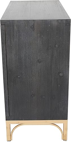 Miniatura 11 de Deco 79 Armario geométrico de madera para habitación con 1 estante y 2 puertas, gabinete de almacenamiento, 32 x 16 x 32 pulgadas, negro