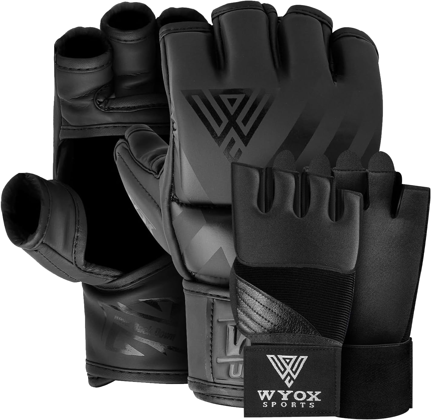 WYOX Inner Gel Hand Wraps & MMA Grappling Gloves Bundle – Boxing, Kickboxing, Muay Thai, MMA Training Set for Men & Women – Wrist Support, Knuckle Protection, Breathable & Durable Combat Gear