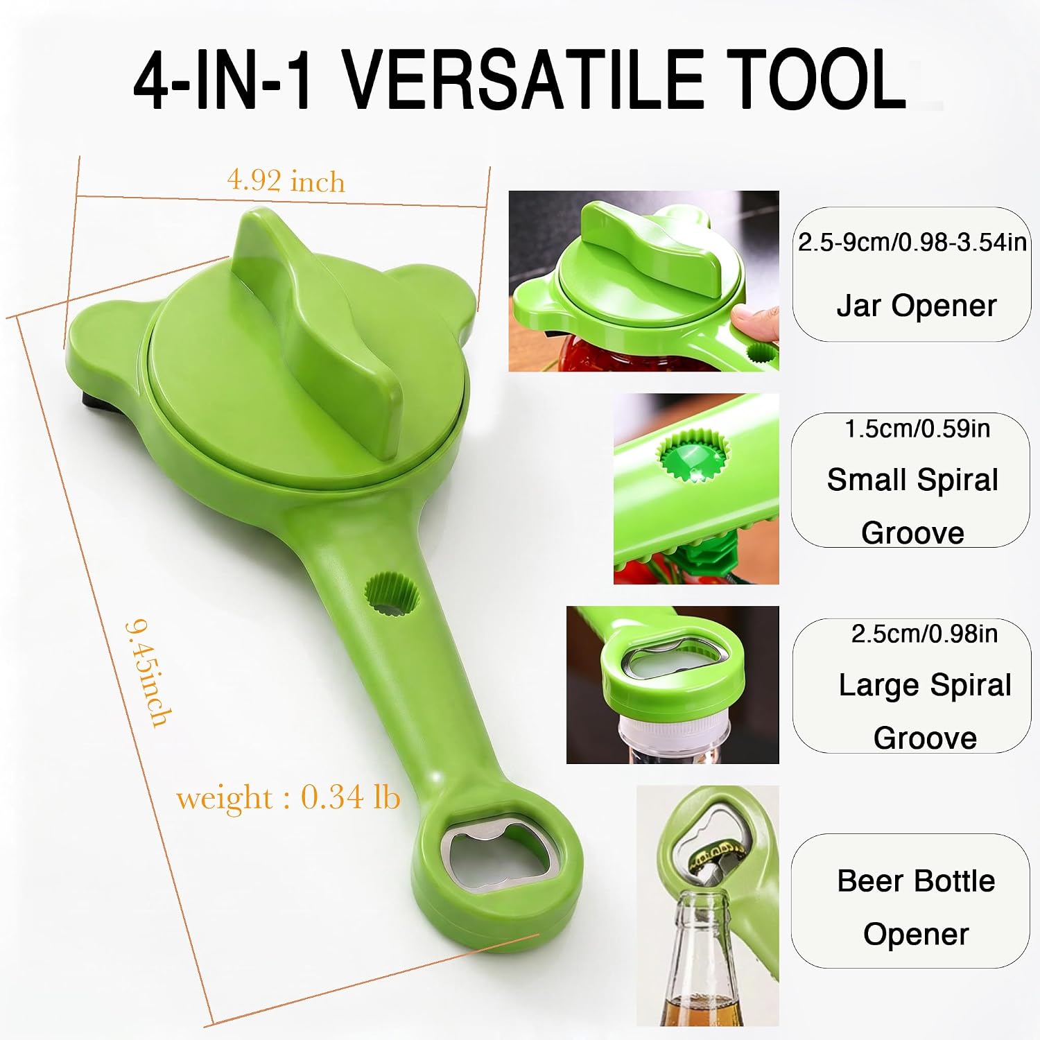 4-in-1 Jar Opener, Adjustable Lid and Bottle Opener for Seniors